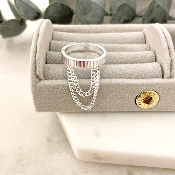 925 Sterling Silver Dangle Chain Drop Ring Minimalist Dainty Ring - Picture 4 of 7